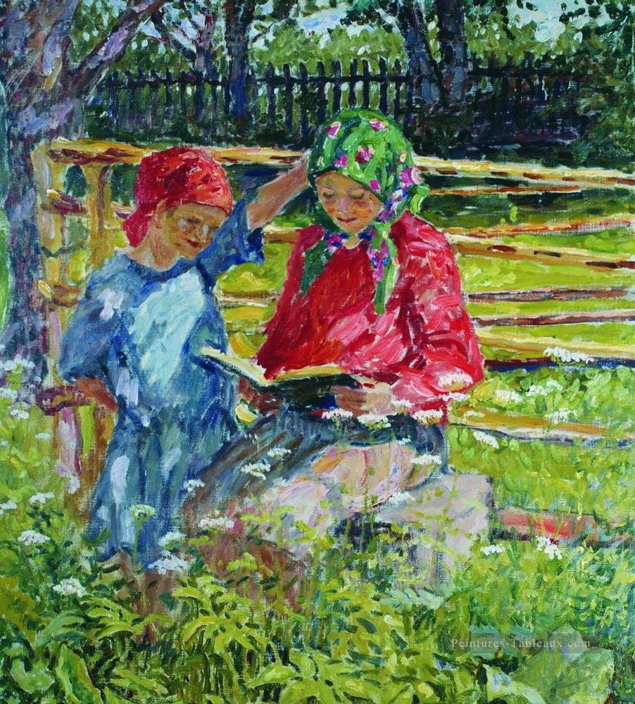 filles dans les mouchoirs Nikolay Bogdanov Belsky enfants impressionnisme enfant Peintures à l'huile